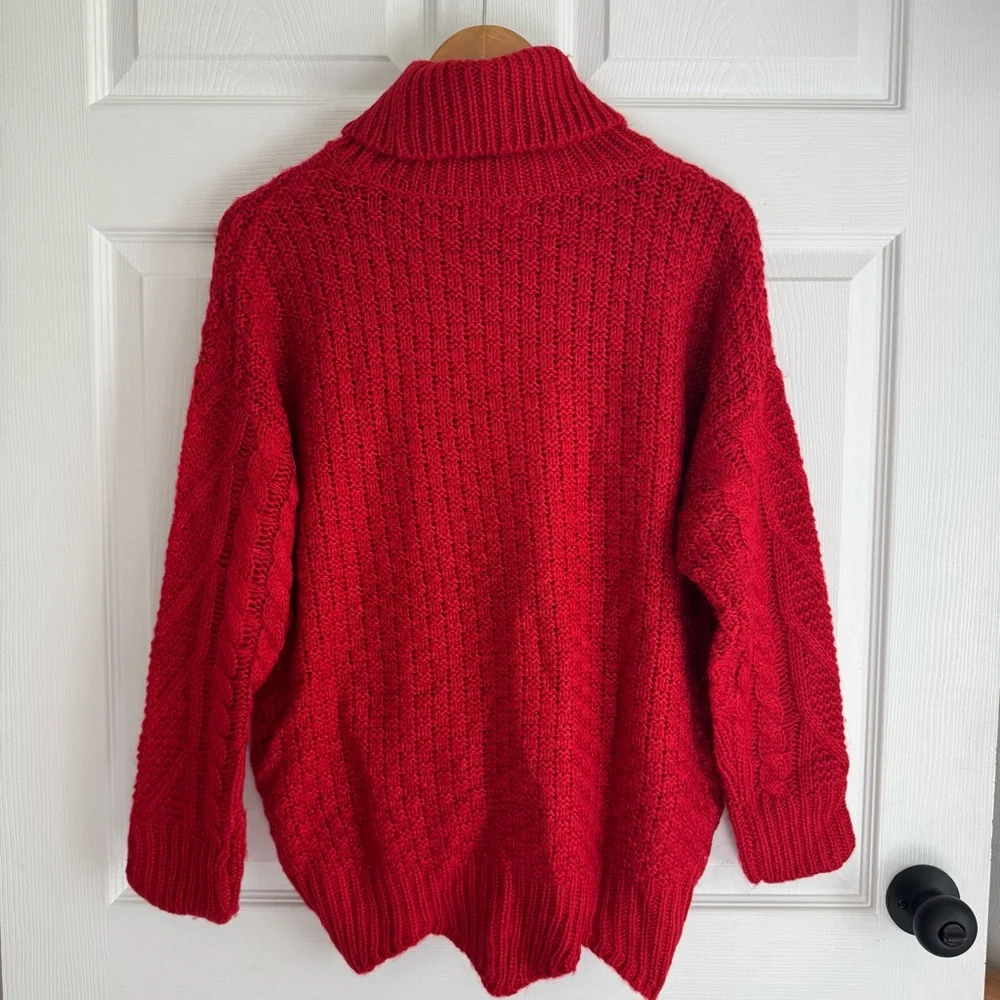 Pink Lily Red Cable Knit Chunky Turtleneck Sweater Women’s Size Small